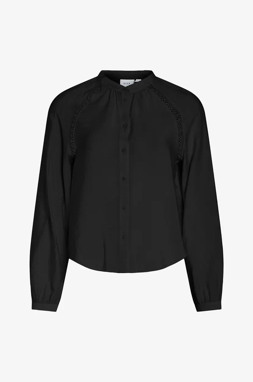 Evoked Vila Bluse viDogma L/S Lace Top/cur - Svart