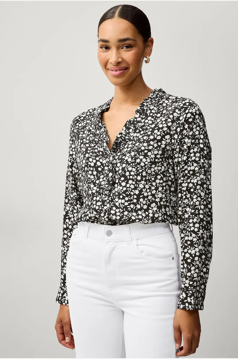 Ellos Collection Viskosebluse med volangedetaljer - Svart