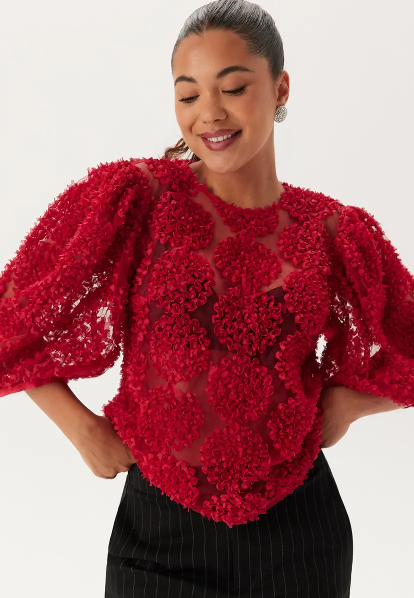 Bubbleroom 3D Flower Puff Sleeve Blouse
