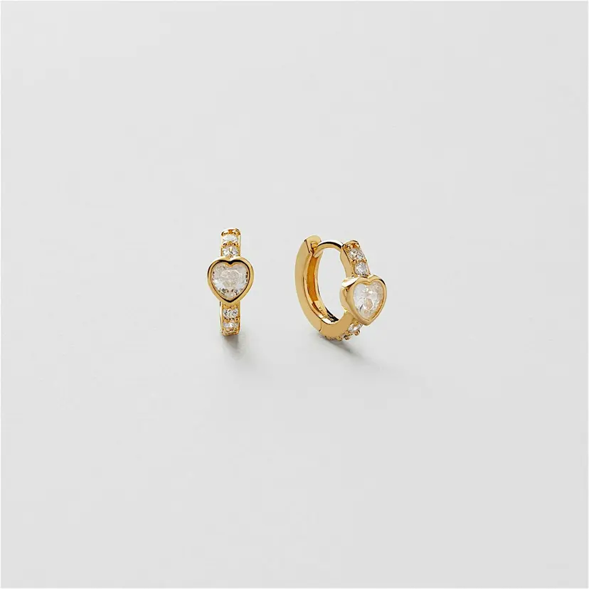 Bezel Heart Huggie Hoops