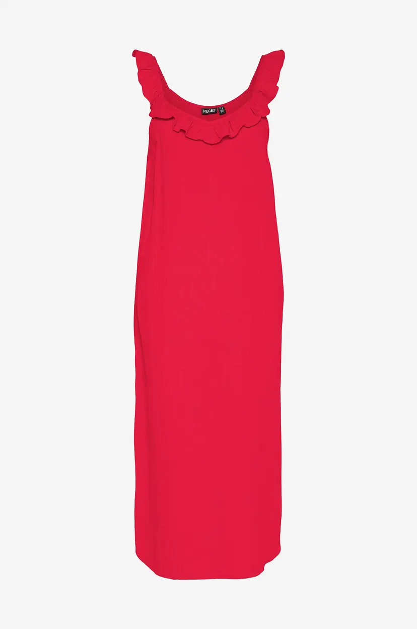 Pieces Kjole pcSastina SL Midi Dress Wvn BC - Rød