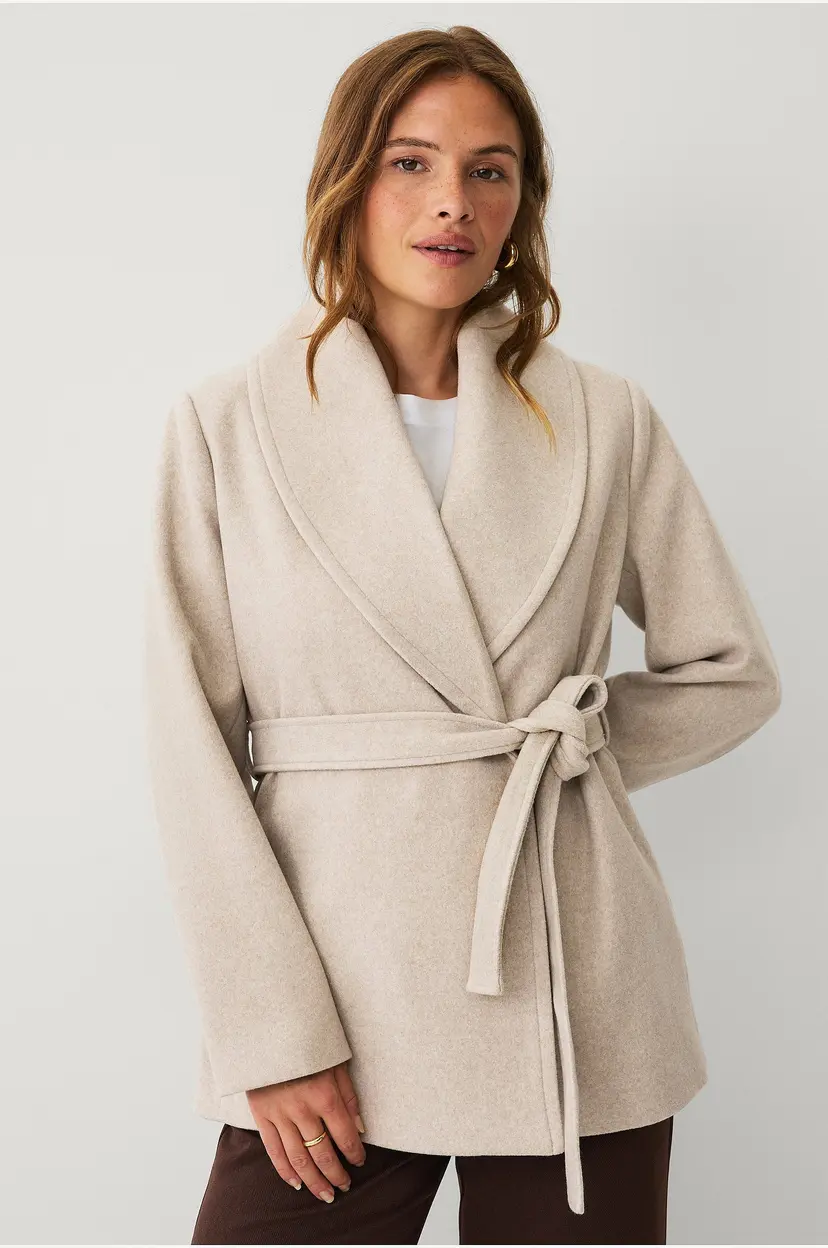 Ellos Collection Kort frakk med bindebelte - Beige