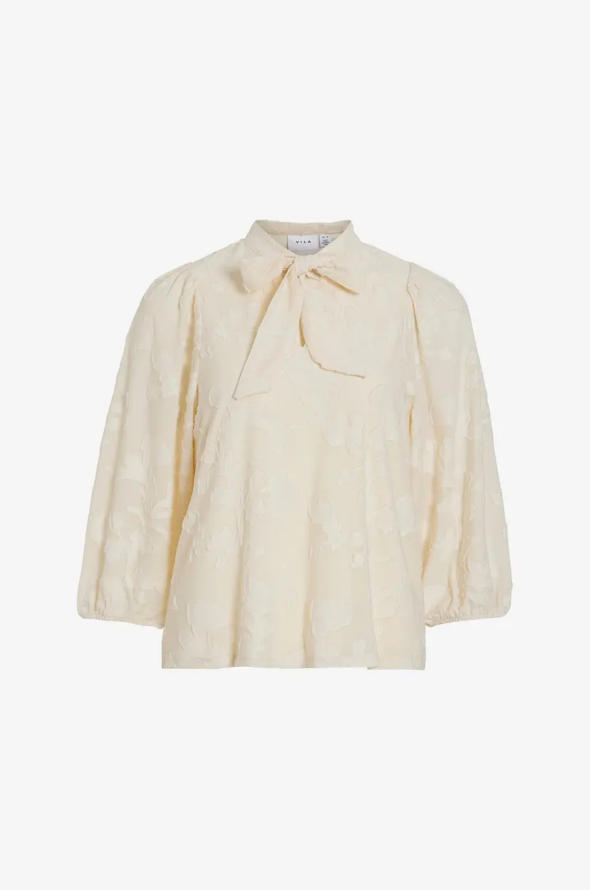 Vila Topp Viharmonia Tie Neck 3/4 Top - Beige