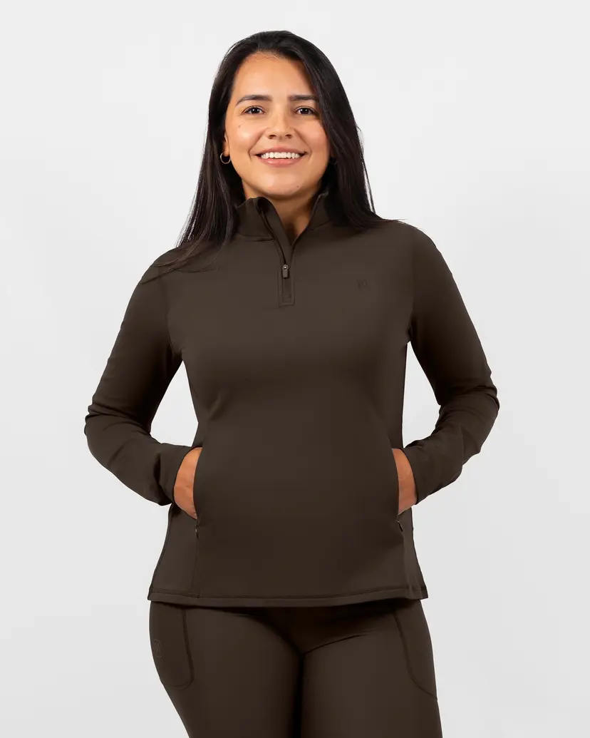 Huabo Bea Mocha Brown Half Zip Winter Top