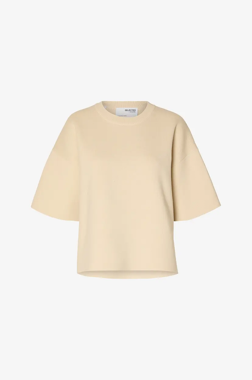 Selected Women Genser slfLiva 2/4 Knit O-neck - Beige
