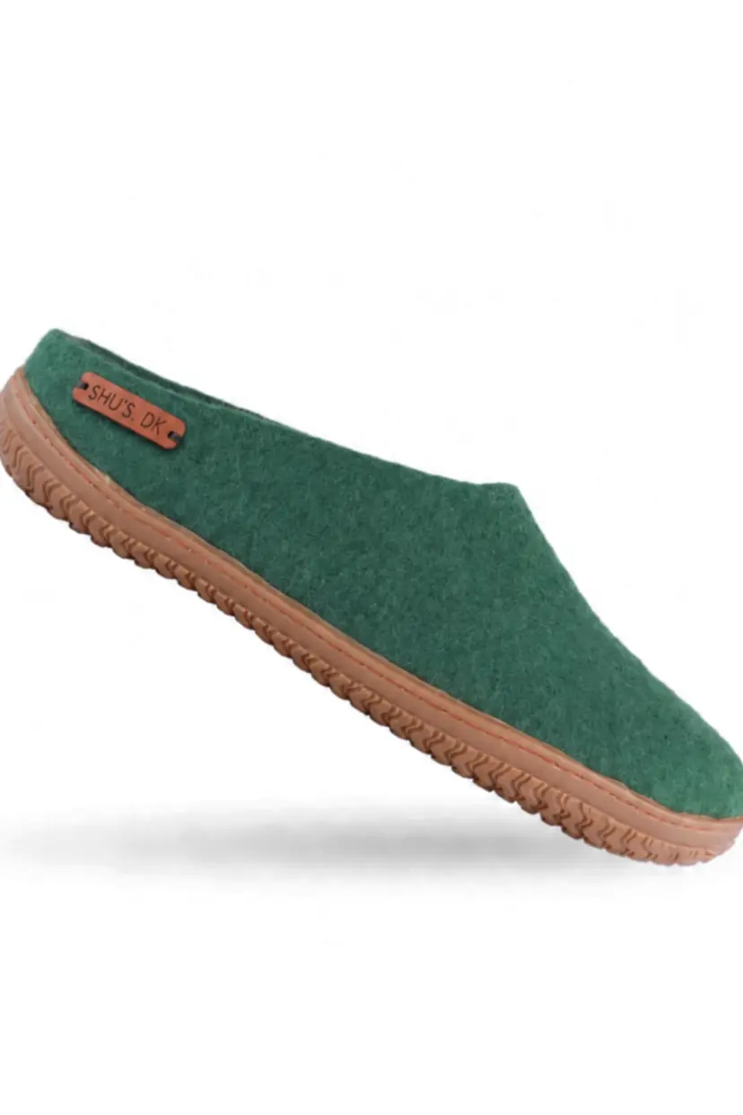 SHUS Uldtøffel (100% ren uld) - Model Grøn m/Gummisål - 46