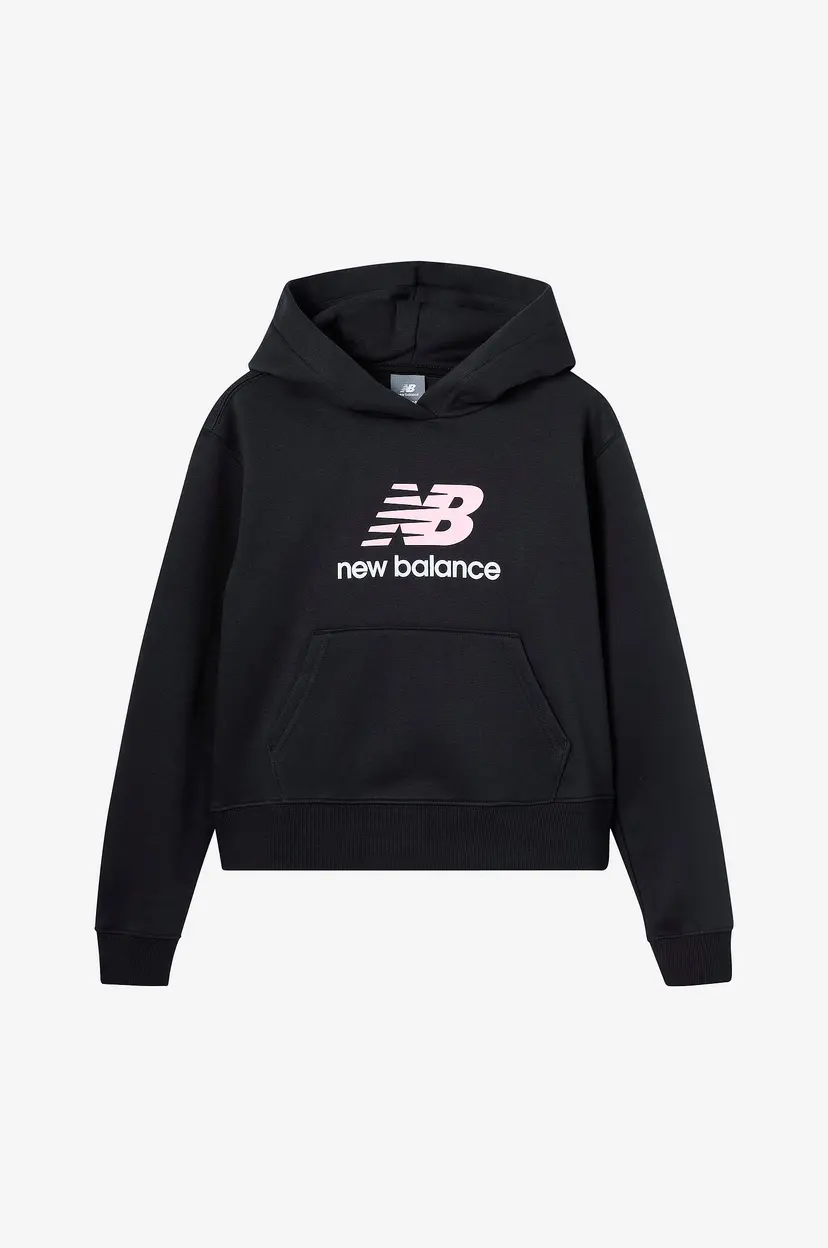 New Balance Hettegenser Brush Back Stacked Logo - Svart