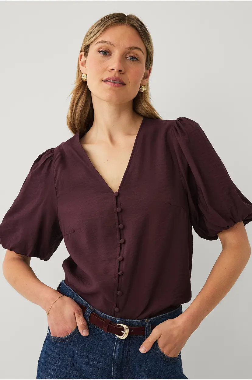 Ellos Collection Bluse med puffermer - Brun