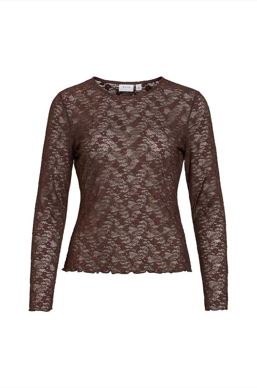 Vila Topp Vifay O-Neck L/S Top - - Brun