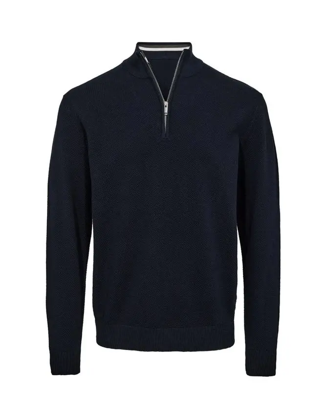 Black Blue Zip collar regular fit knit