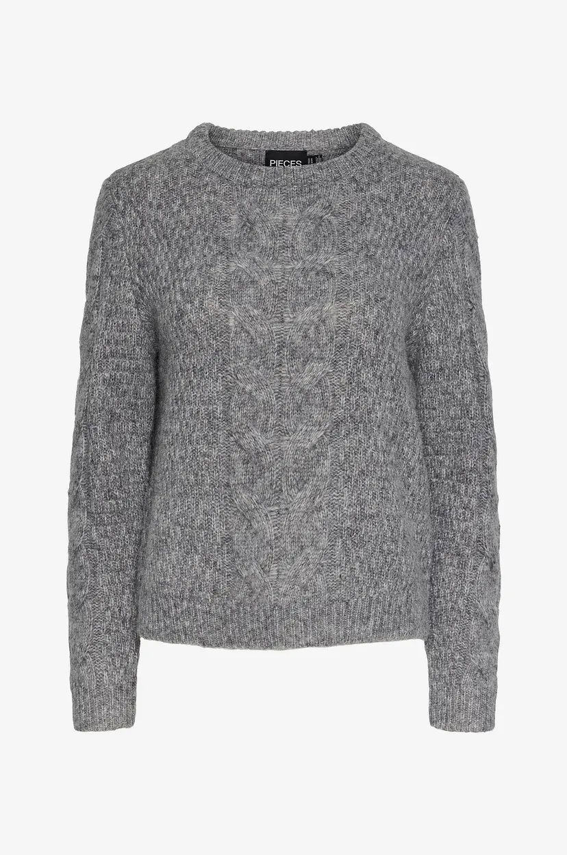 Pieces Genser pcNina LS O-neck Knit - Grå