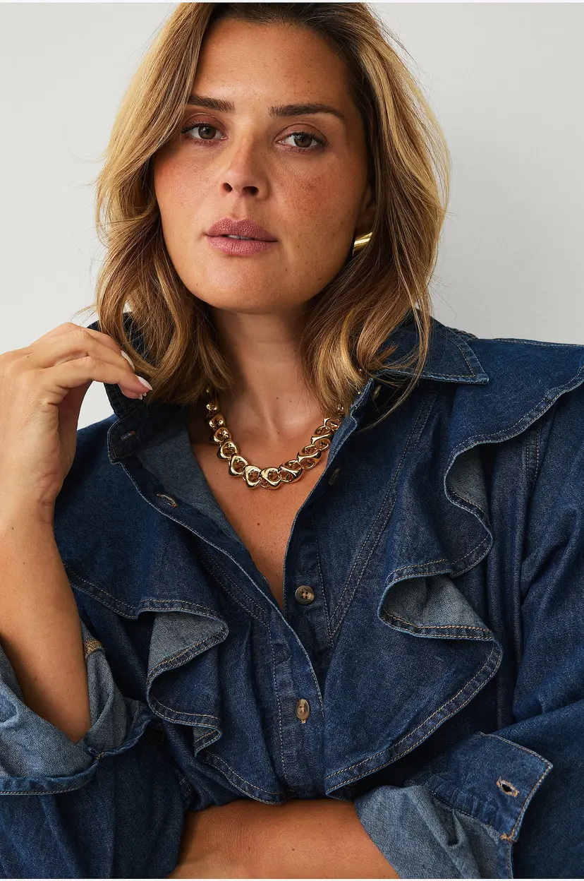 Ellos Plus collection Denimskjorte med volang - Blå