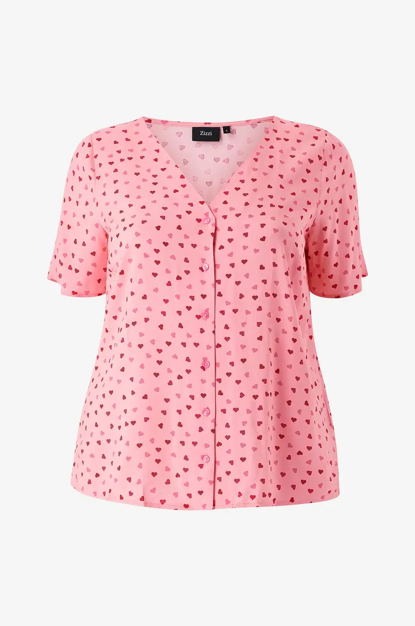 Zizzi Pyjamastopp mClaudia S/S Shirt - Rosa