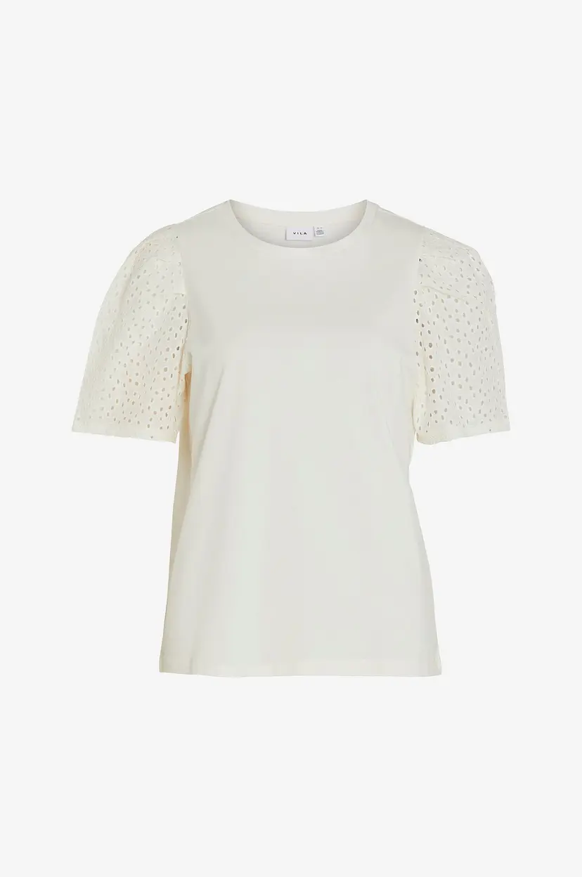 Vila Topp viMerry S/S Emb Anglaise Top - Beige