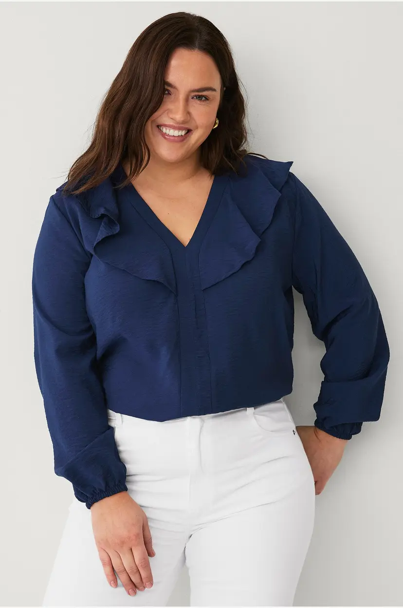 Ellos Plus collection Bluse med volanger - Blå