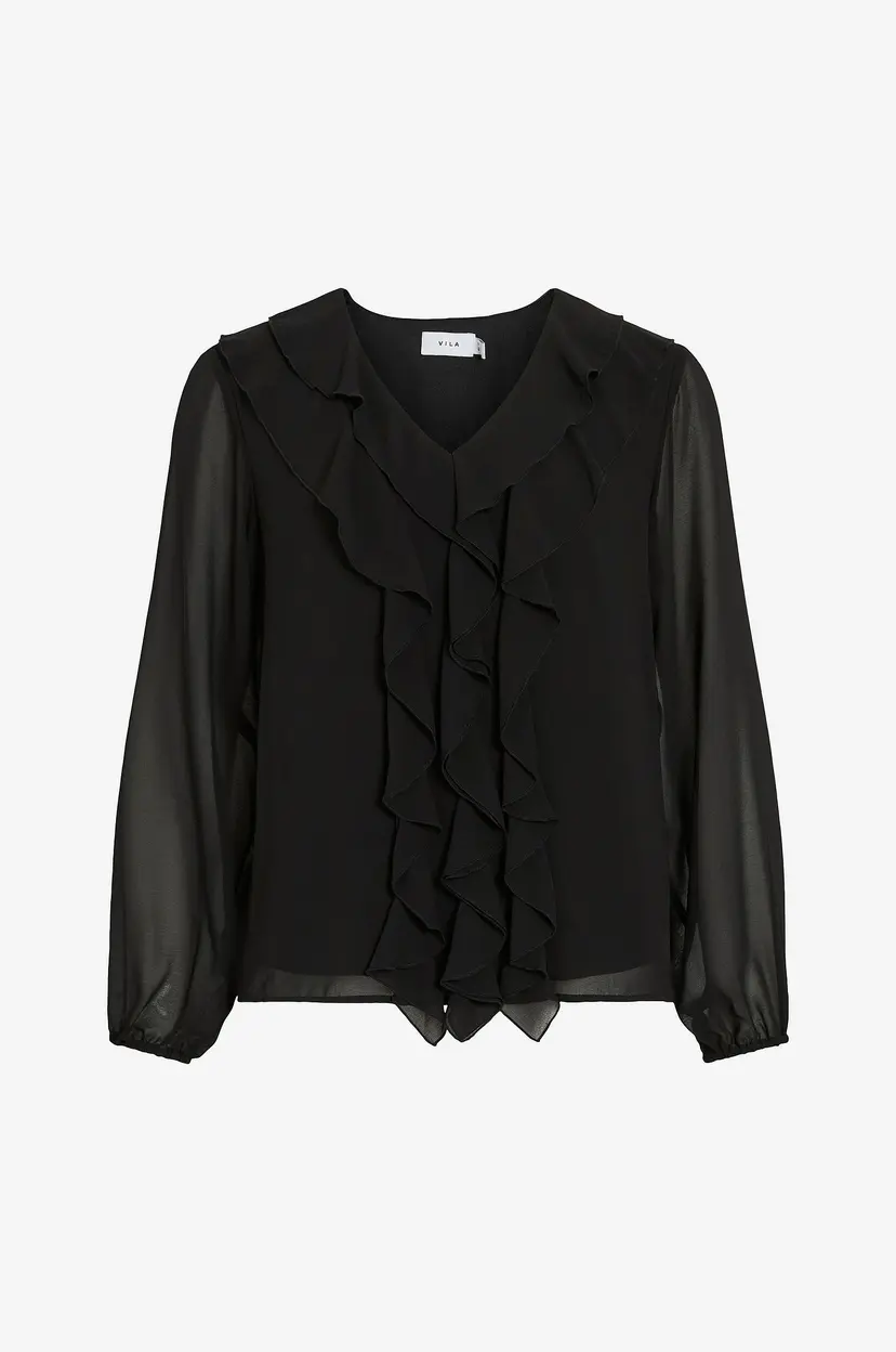 Vila Bluse viAne V-neck Frill - Svart
