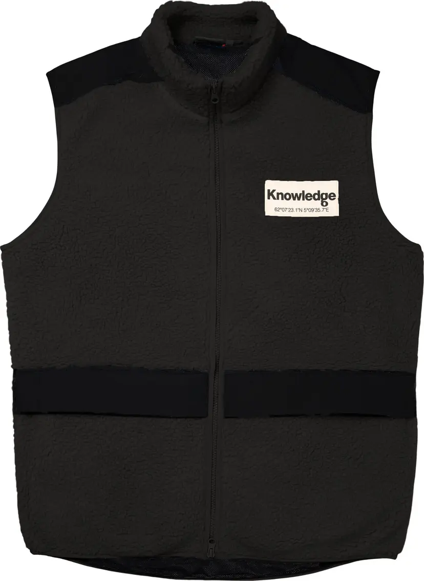 Knowledge Cotton Apparel Knowledge Cotton Apparel Men's Teddy Fleece Hood Vest With Rib Stop In Contrast Color Black Jet