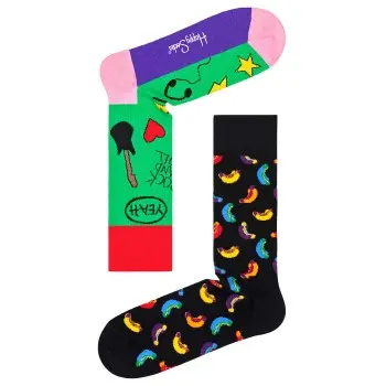 Happy Socks Happy socks Strømper 2P Rock Your Socks Friend Sock Svart/Grønn bomull Str 41/46
