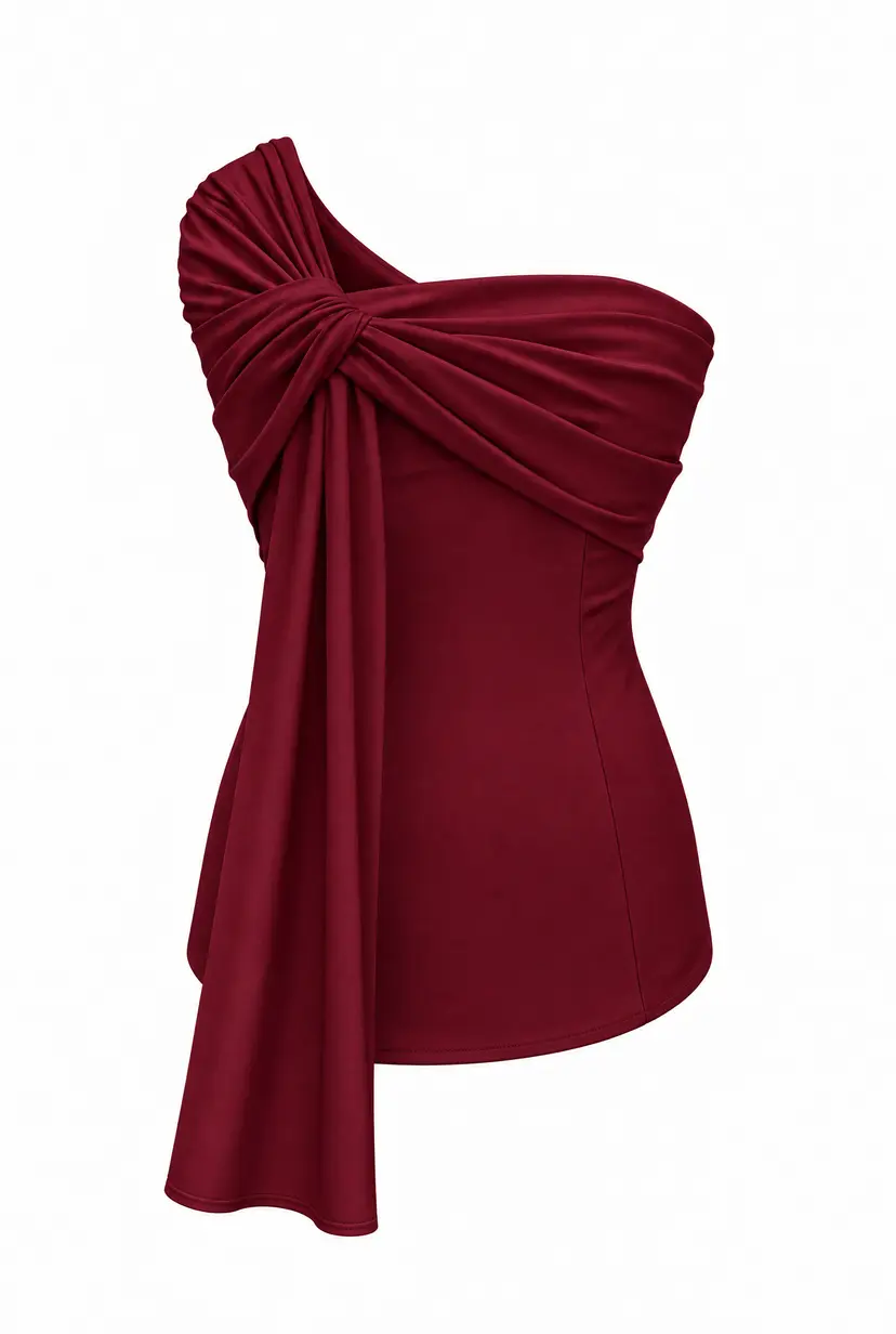 MurlongCres. Marte One Shoulder Draped Satin Corset Top Burgundy, XS