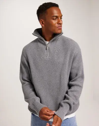 Selected Men Selected Men Slhdry Ls Knit Relaxed Half Zip Half zip Grå