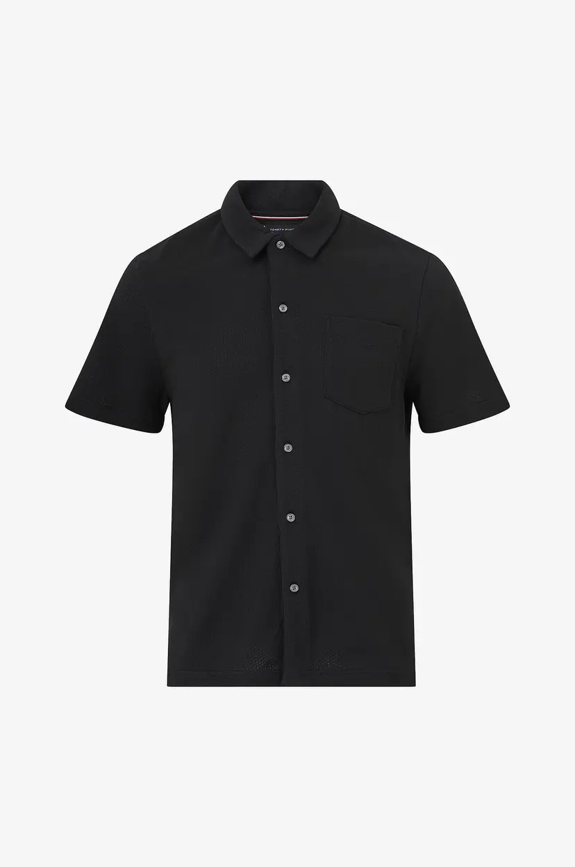 Tommy Hilfiger Skjorte Open Knit Full Placket Reg Polo - Svart