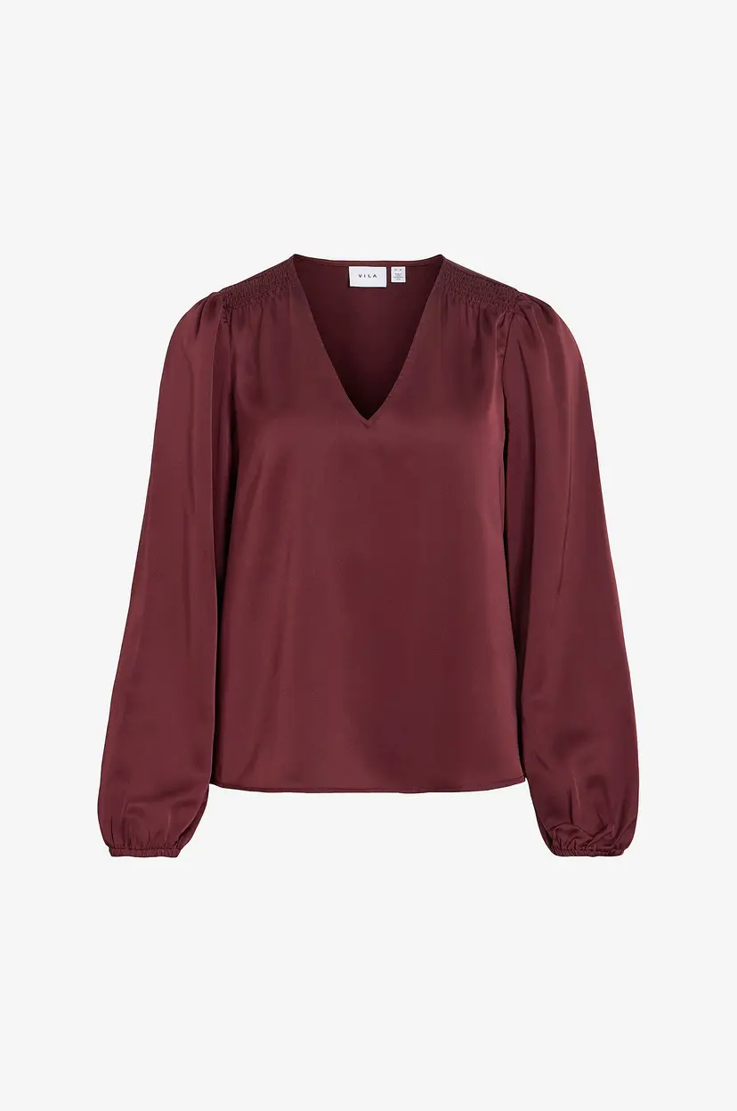 Vila Bluse Viellette L/S Smock Satin Top - Noo - Rød
