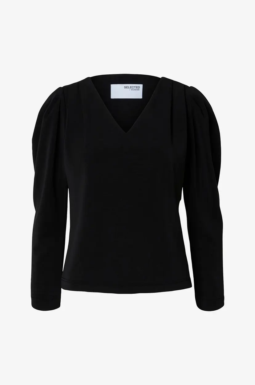 Selected Women Topp slfFenja LS V-neck Top - Svart
