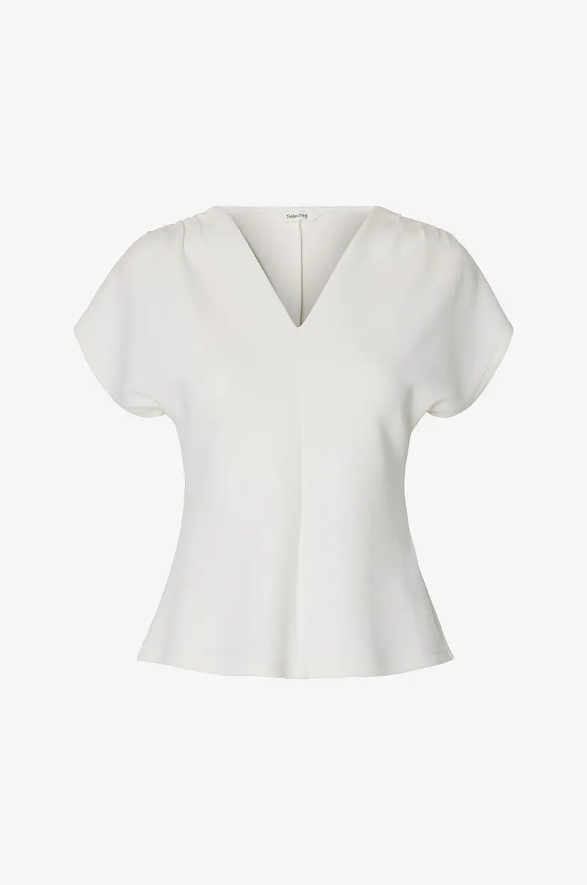 Selected Women Topp slfTenny SS V-neck Gathered - Hvit