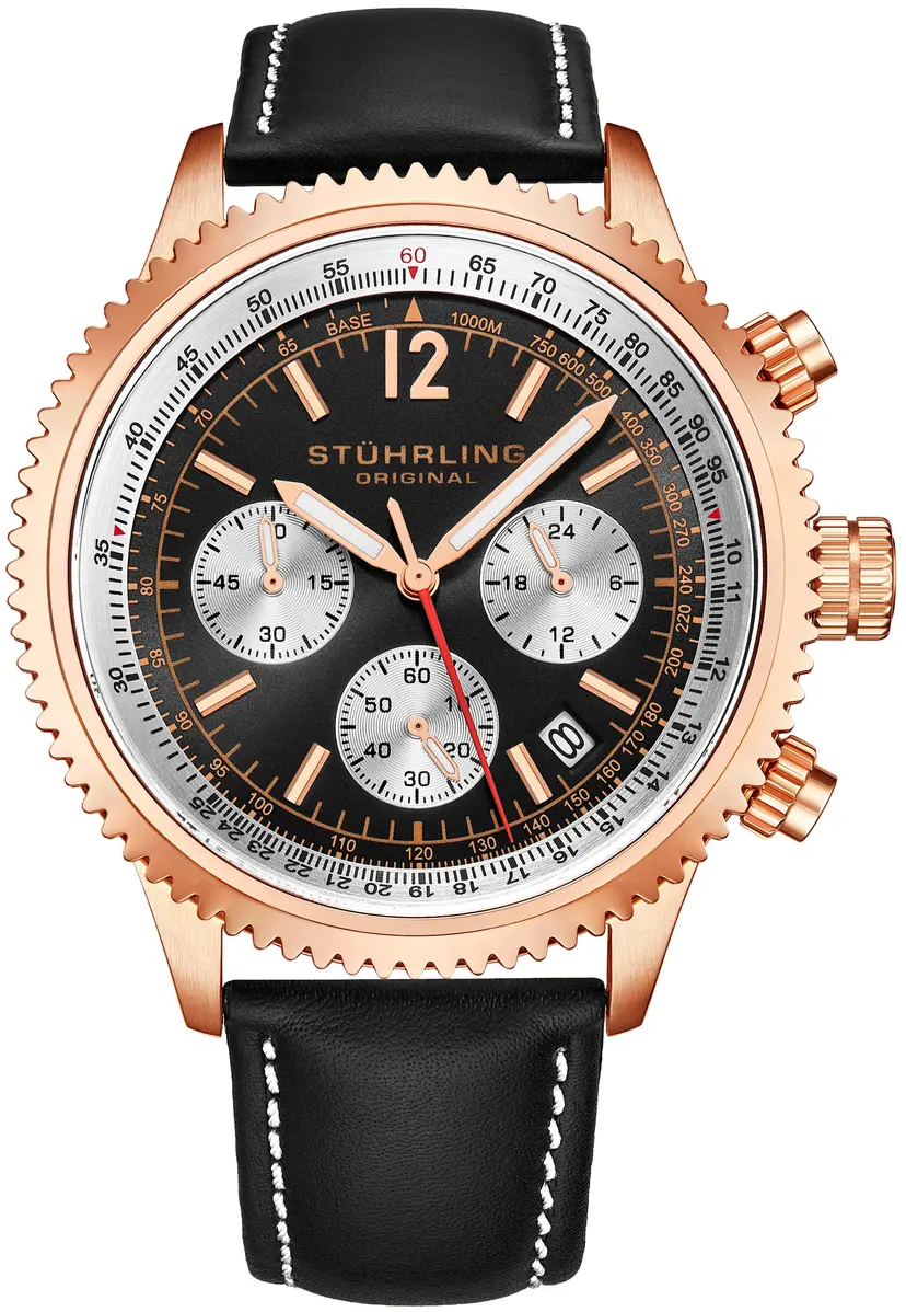 Stührling Original Stührling Original Herreklokke 4015.3 Monaco Sort/Lær Ø44 mm