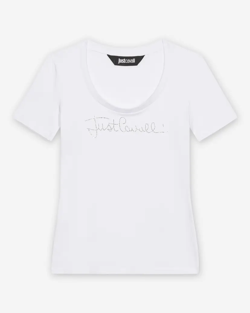 Just Cavalli Just Cavalli Logo Sign Strass White T-shirt