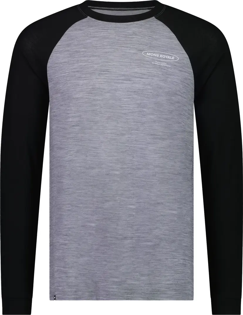 Mons Royale Mons Royale Men's Icon Merino Raglan Long Sleeve Grey Heather/Black