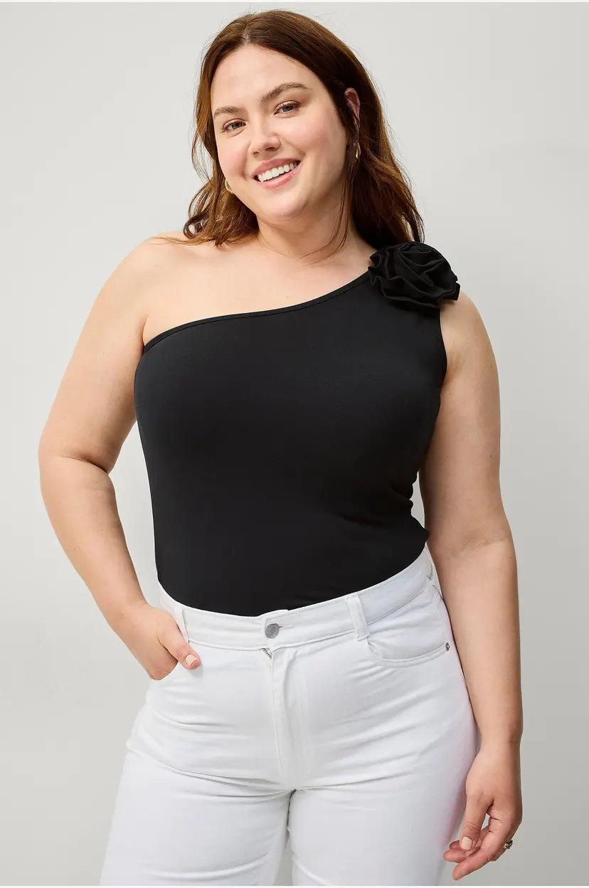 Zizzi Topp blAngela One Shoulder Top - Svart