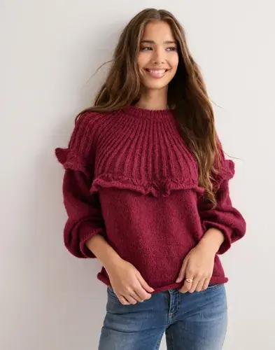 Pieces Pieces - Rød - Pcsikka Ls Oneck Knit Bc