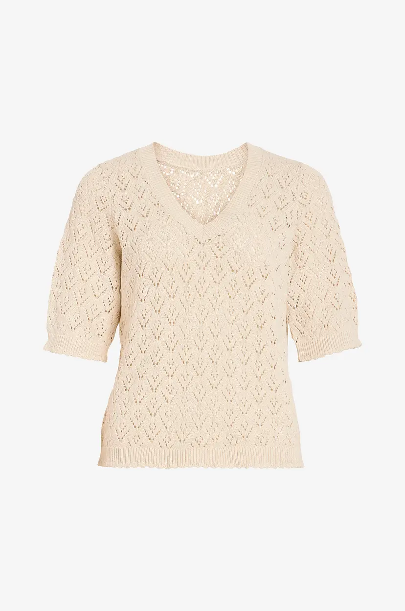 Vila Topp viSava V-neck 2/4 Knit Top/pb - Beige