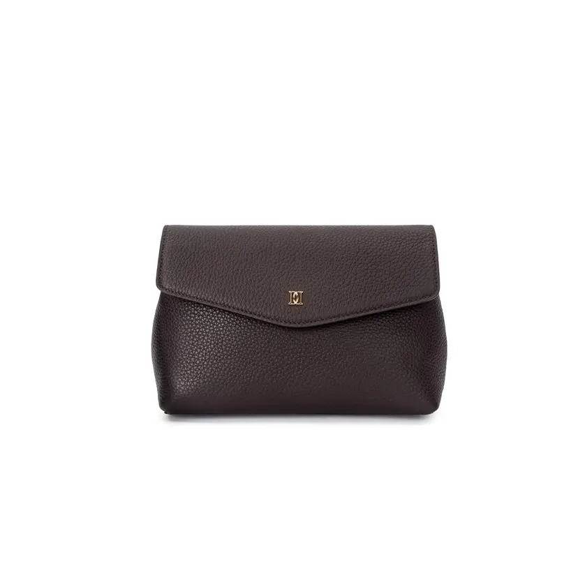 Dark Leather Flap Pouch Chocolate Brown