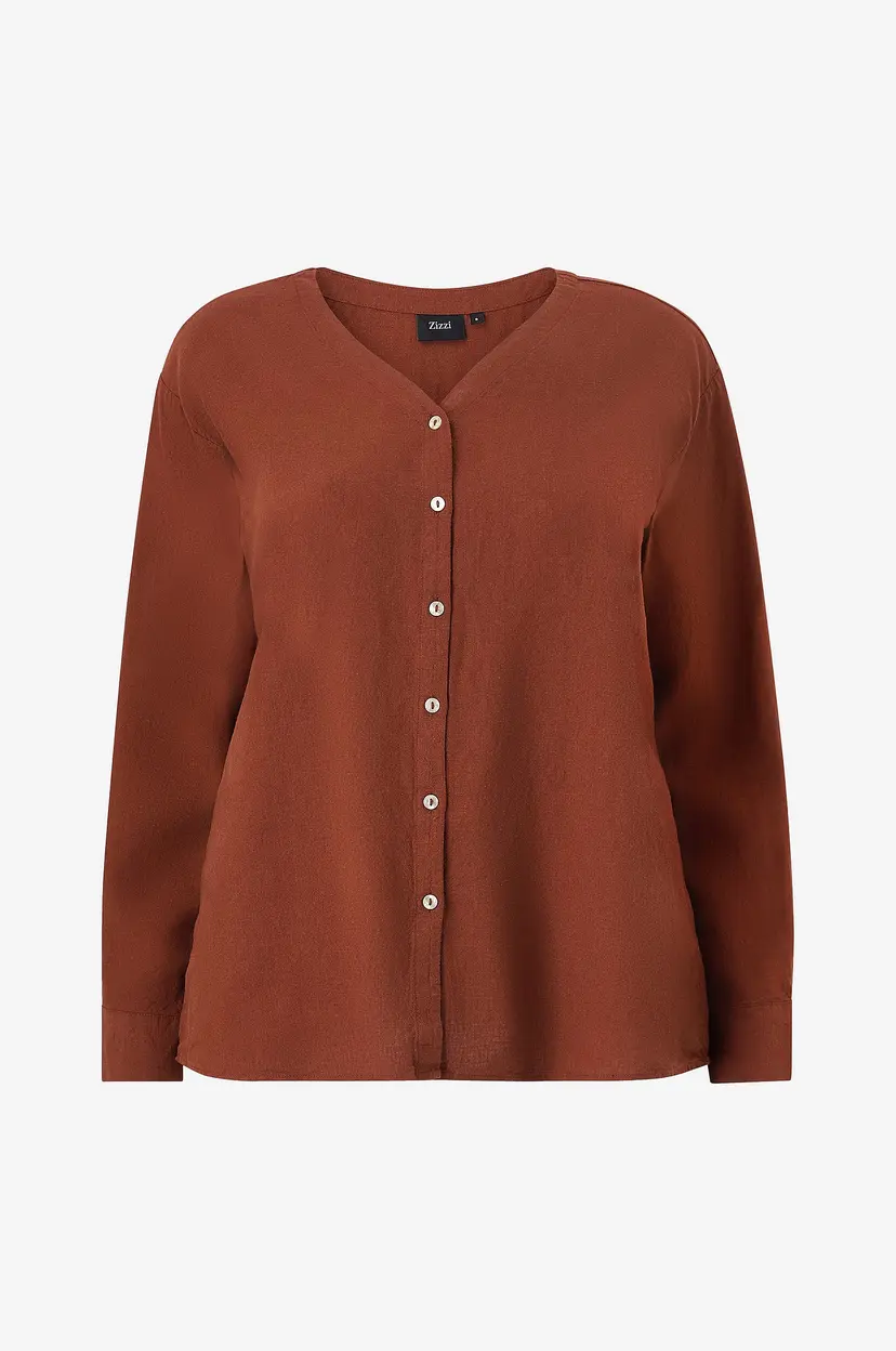 Zizzi Linbluse vLina L/S - Rød