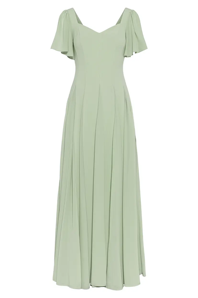 MurlongCres. Alette Maxi Dress Flutter Sleeves – Light Sage Bridesmaid & Wedding Guest Dress, XXS