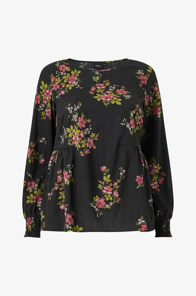 Zizzi Bluse mWes L/S Blouse - Svart