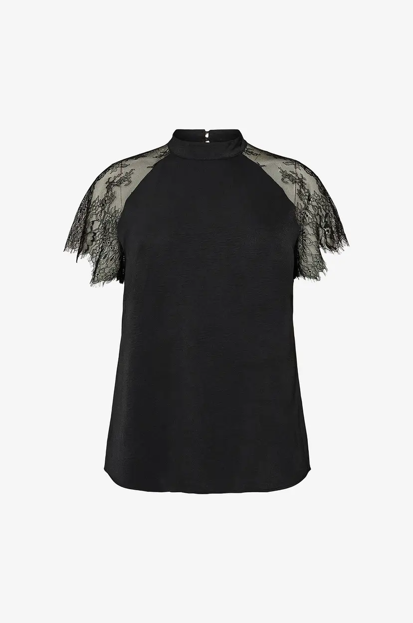 Zizzi Kortermet bluse Mgudrun, S/S, Blouse - Svart