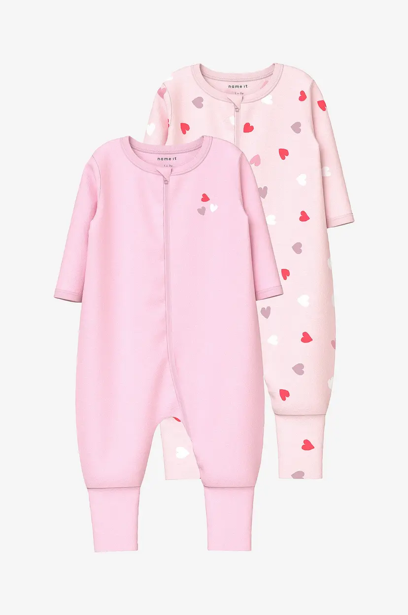 Name it baby Pyjamasoverall nbfNightsuit Zip FF Car. Heart N 2-pakning - Rosa