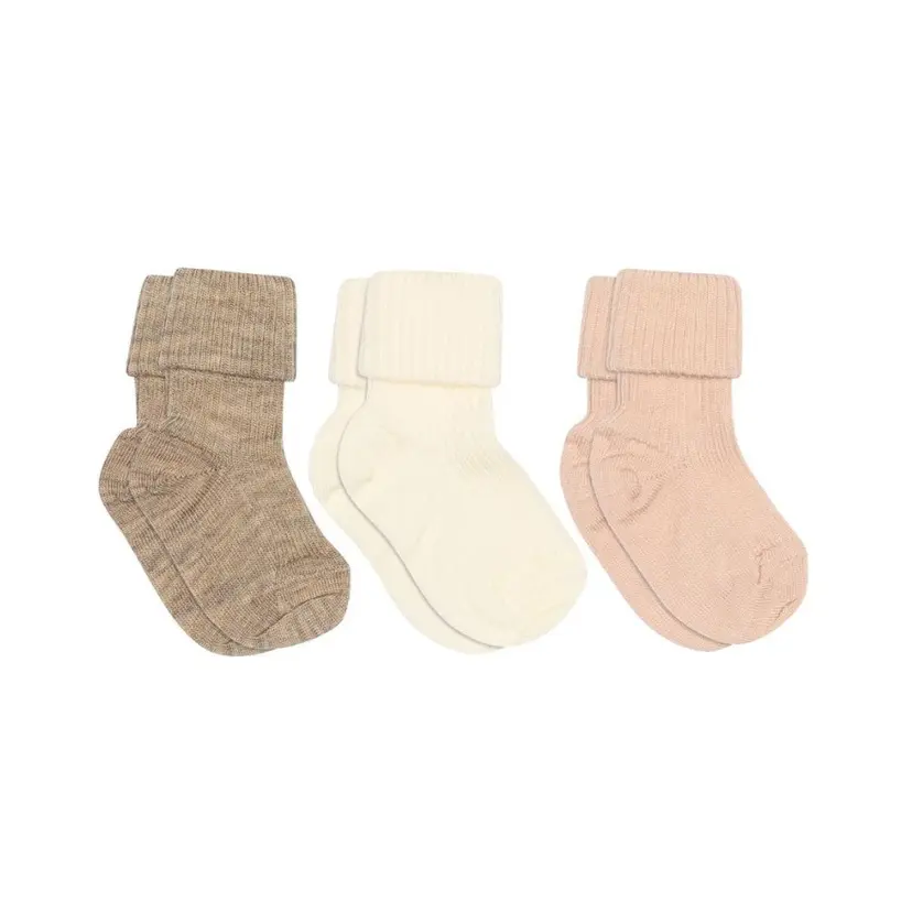 MP MP - Sokker i Ull 3-pk Baby Ribb Light Brown Melange Mix