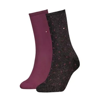 Tommy Hilfiger Tommy Hilfiger Strømper 2P Women Dot Sock Svart/Vinrød Str 39/42 Dame