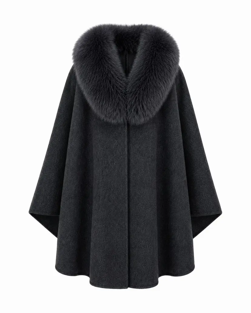 From Paris With Love Cape w/ Faux Fur Collar Grey