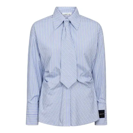 Haute L ' Amité Haute L' Amitié - Emma Tie Stripe Shirt - Pale Blue