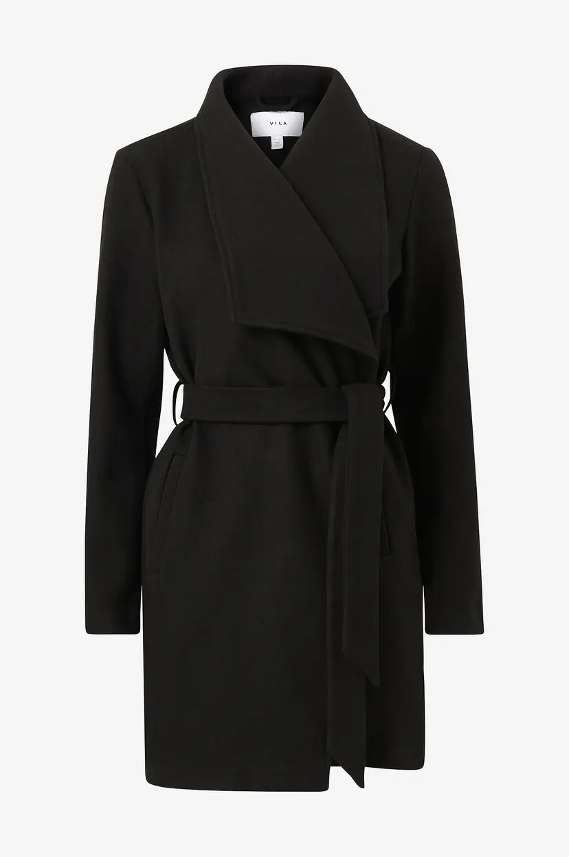 Vila Kåpe viCooley Collar Belt Coat - Svart