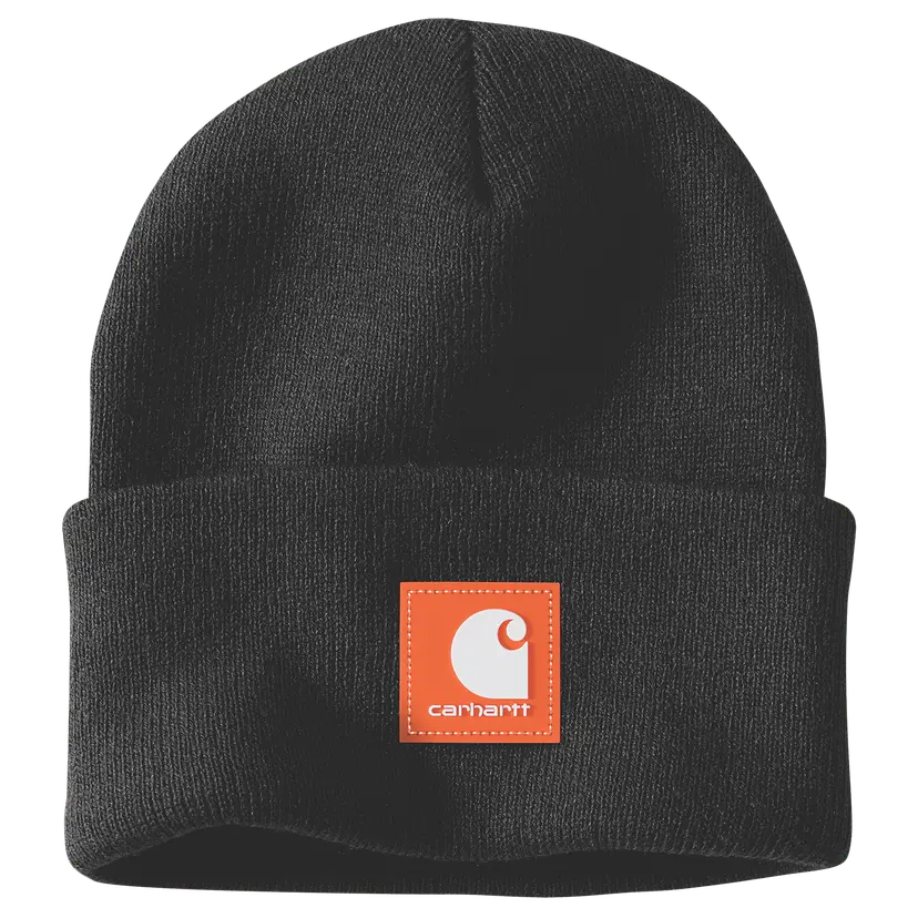 Carhartt Carhartt Rubber Patch Watch Cap Beanie Black/Worksite Orange