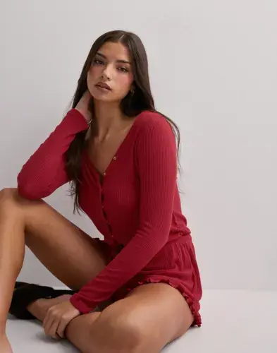 Hunkemöller Hunkemöller - Rød - Onesie Short Brushed Rib