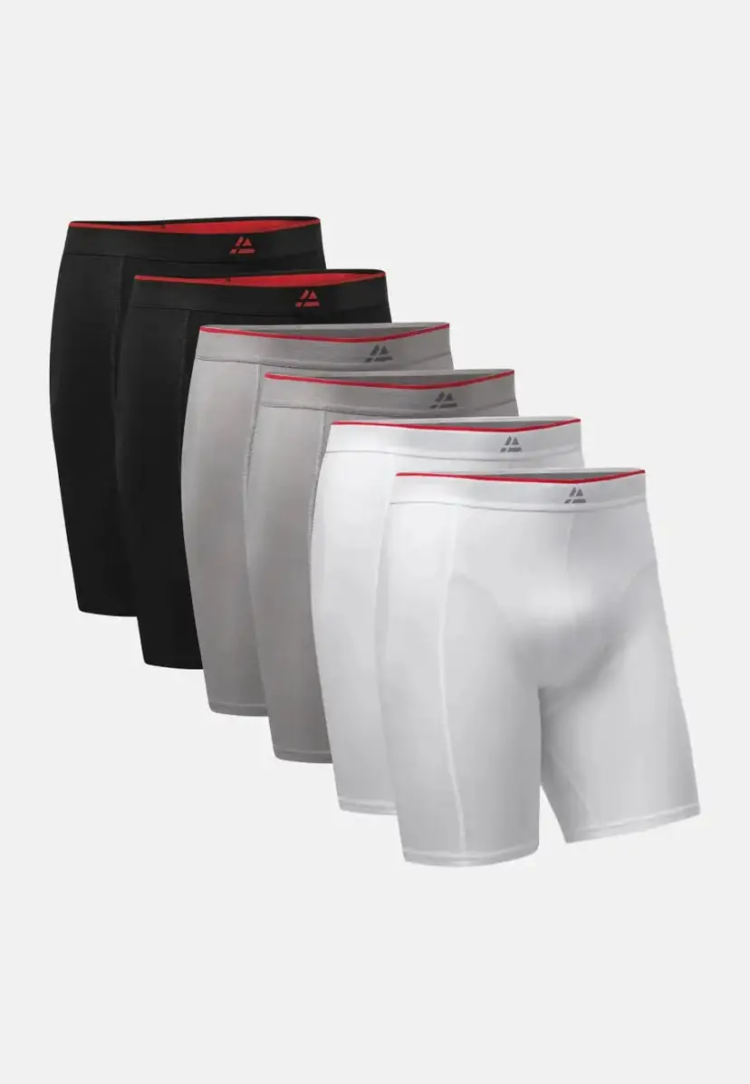 DANISH ENDURANCE BAMBOO LANGE BOXERSHORTS fra DANISH ENDURANCE, Sort/Rød | Grå | Hvid, 6-Pak