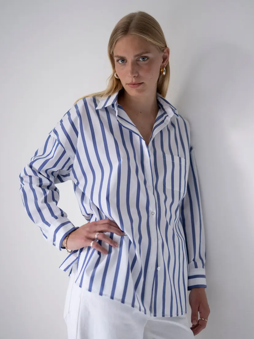 The Shirt Company ANA SHIRT - THE OVERSIZED - Blue Stripe, Cotton Poplin