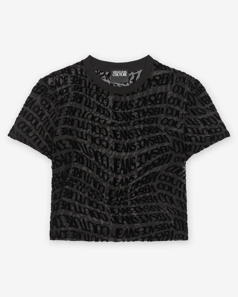 Versace Jeans Couture Versace Jeans Couture Tulle Flock Liquify Black Cropped t-shirt